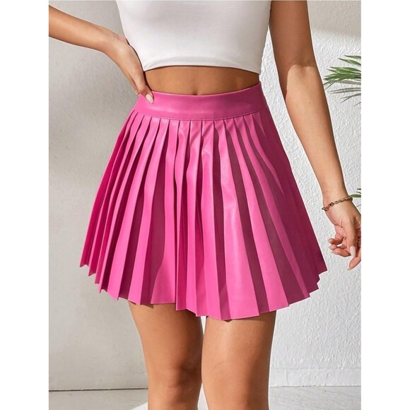 XS PINK High Waist Skater Mini Flared Pleated Skirt Short Tennis Pencil Skirt B2 - Picture 3 of 13
